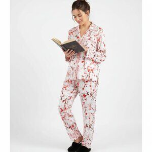 Tahari White & Red Cherry Blossom Print Pajama Top & Pants Set S